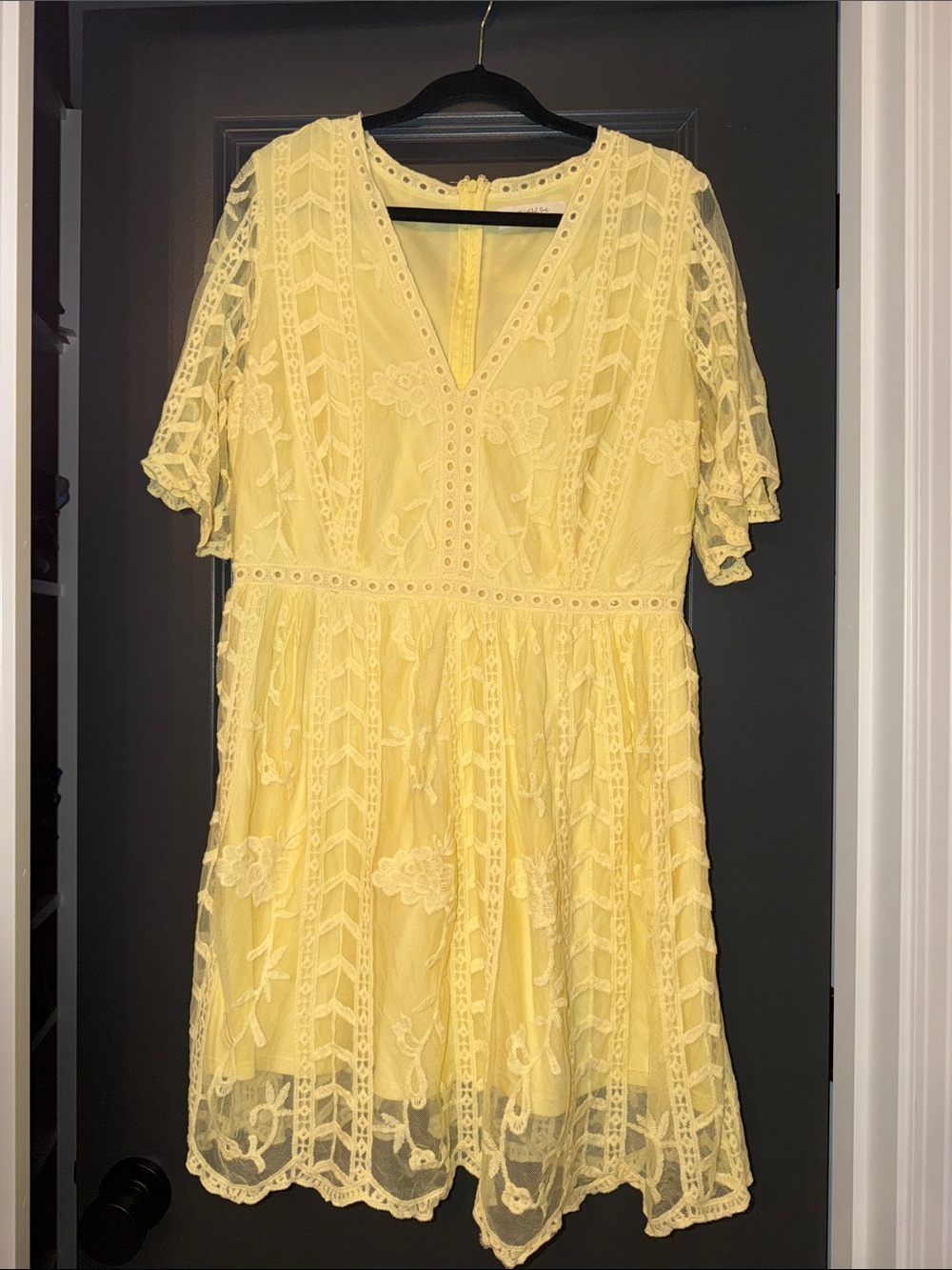 Arula/A Beautiful Soul Yellow Lace V-Neck Women’s Dress